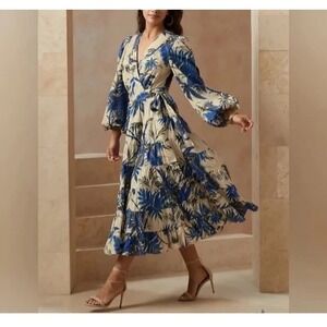 Banana Republic Floral Stampa Wrap Maxi Dress Fairycore Ruffle Floral Small